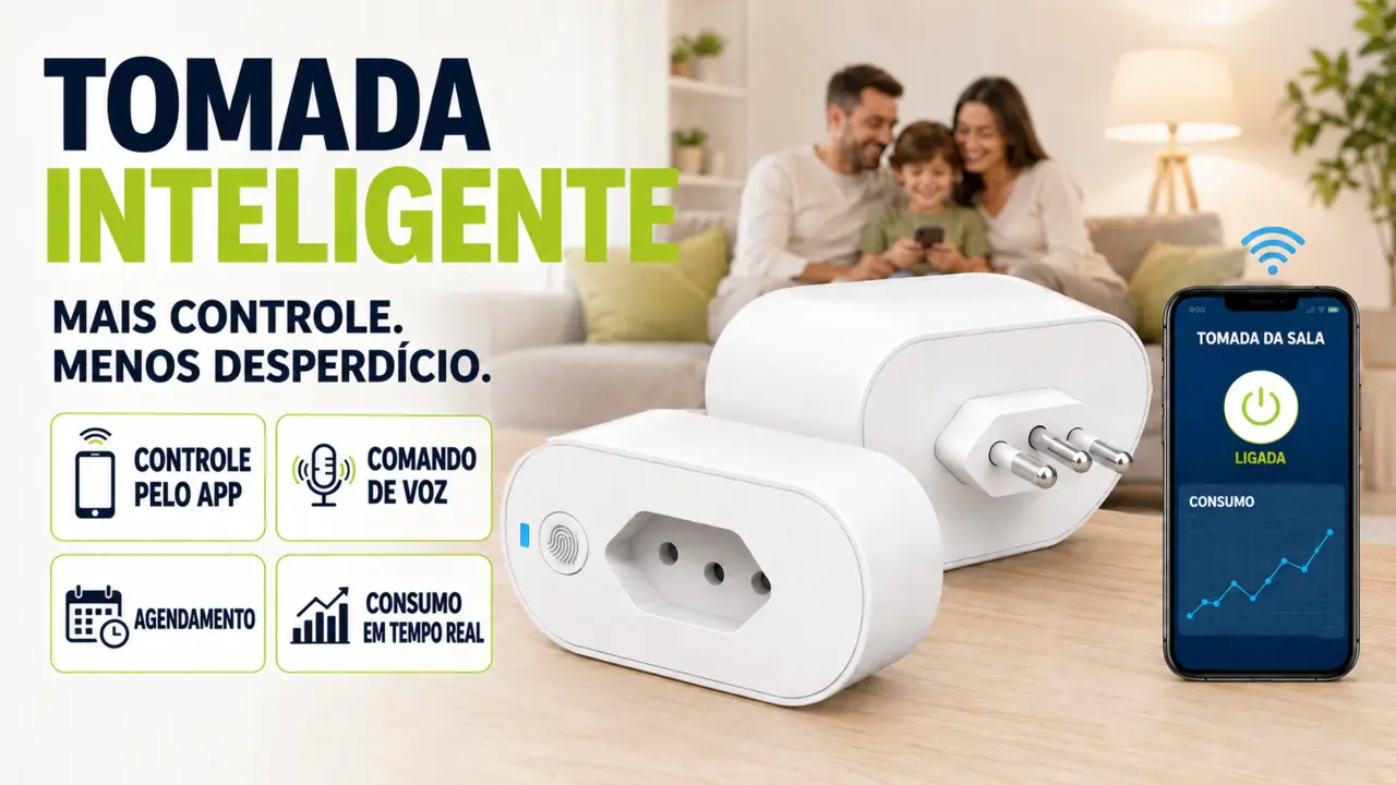 Tomada Inteligente Wi-Fi 16A Bivolt com monitor de consumo e padrão brasileiro
